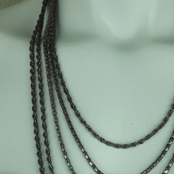BOHO Multi Strand Silver Chain Swoop Necklace - Picture 2 of 3